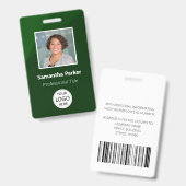 Grüner Mitarbeiter - Foto-ID, Logo, Bar Ausweis (Vorder- & Rückseite)