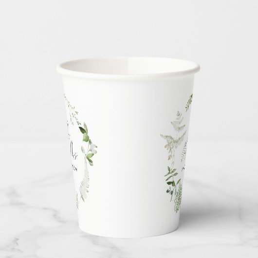 Grüner, moderner botanischer Hochzeitspapp Pappbecher (Links)