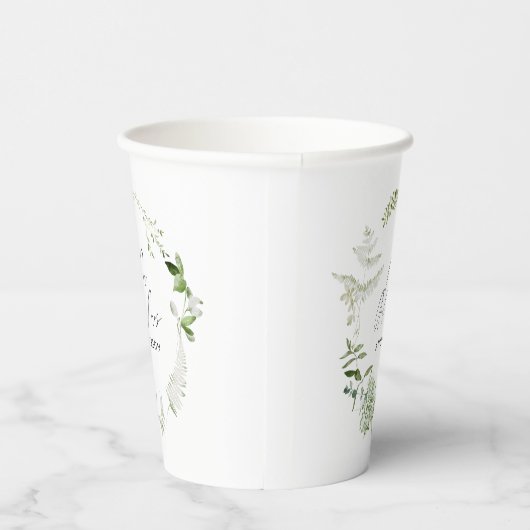 Grüner, moderner botanischer Hochzeitspapp Pappbecher (Rechts)