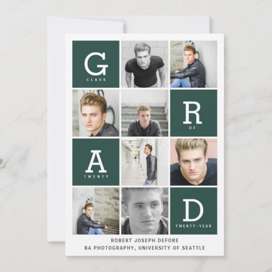 Grüner moderner Grafik-Foto Collage Abschluss Ankündigung (Vorderseite)