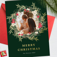grüner moderner Kranz ein Foto frohe Weihnachten G