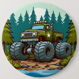 Grüner Monster-Truck im Wald Button