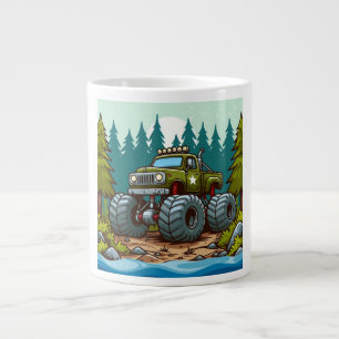 Grüner Monster-Truck im Wald Jumbo-Tasse