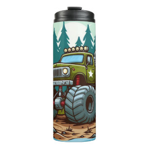 Grüner Monster-Truck im Wald Thermosbecher