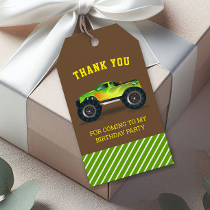 Grüner Monster Truck Kindergeburtstags-Geschenkbeu Geschenkanhänger
