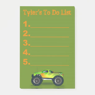 Grüner Monster-Truck To-Do-Liste Post-it-Notizen Post-it Klebezettel