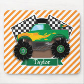 Grüner Monsterlruck, karierte Flagge; orangefarben Mousepad (Vorne)