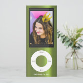 Grüner MP3-Musikplayer Geburtstag Einladung (Stehend Vorderseite)