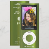 Grüner MP3-Musikplayer II Geburtstag Einladung (Vorne/Hinten)