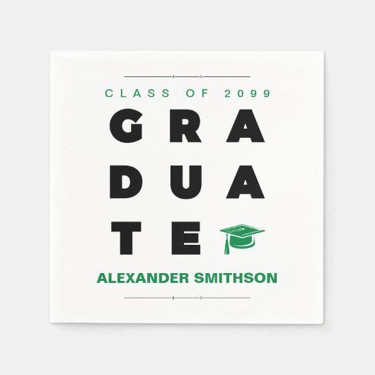 Grüner, muffiger GRADUATE-Abschluss und Cap Serviette (Vorderseite)