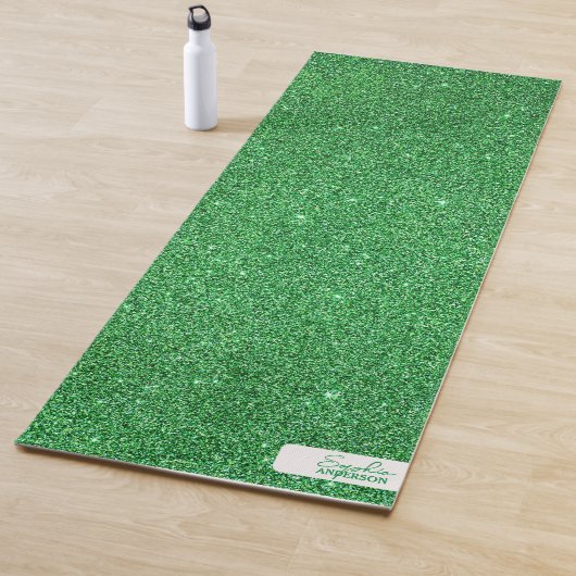 Grüner Nah-up-Glitzer mit Ihrem Namen Yoga Mat Yogamatte (Beispiel)