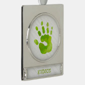 Grüner NAME Holz-Elegant des Handdrucks für Kinder Banner-Ornament Silber (Rechts)