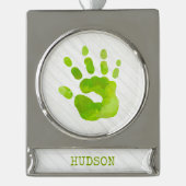 Grüner NAME Holz-Elegant des Handdrucks für Kinder Banner-Ornament Silber (Vorderseite)