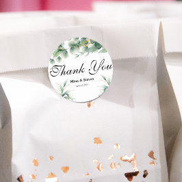 Grüner natürlicher Eukalyptus danke Ihnen Hochzeit Runder Aufkleber
