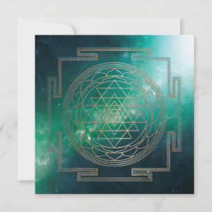 Grüner Nebel Sri Yantra - Grußkarte Karte