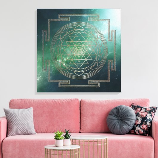 Grüner Nebel Sri Yantra - überzogene Canvas Leinwanddruck (Insitu (Wohnzimmer))