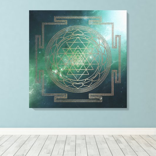 Grüner Nebel Sri Yantra - überzogene Canvas Leinwanddruck (Insitu (Holzboden))