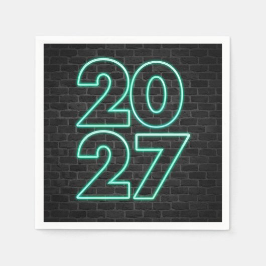 Grüner Neon - Neujahr 2026 Serviette (Vorderseite)
