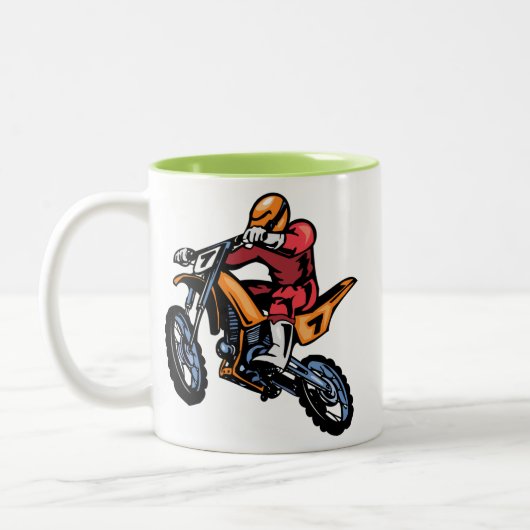 Grüner Neonmotocross Zweifarbige Tasse (Links)