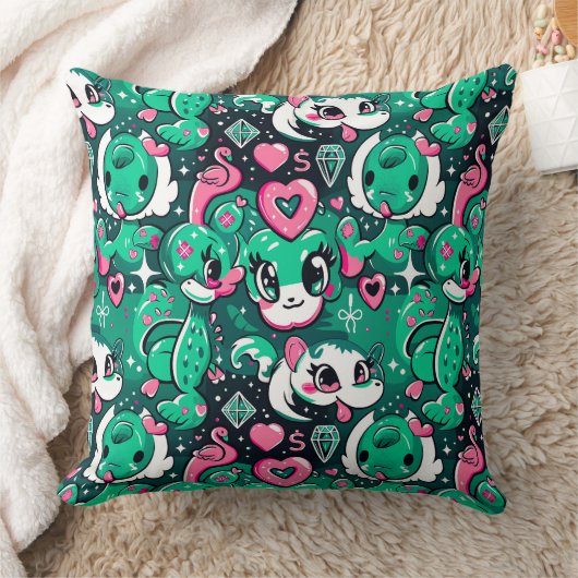 Grüner niedlicher Cartoon extravagante Drachen, Dr Kissen (Decke)