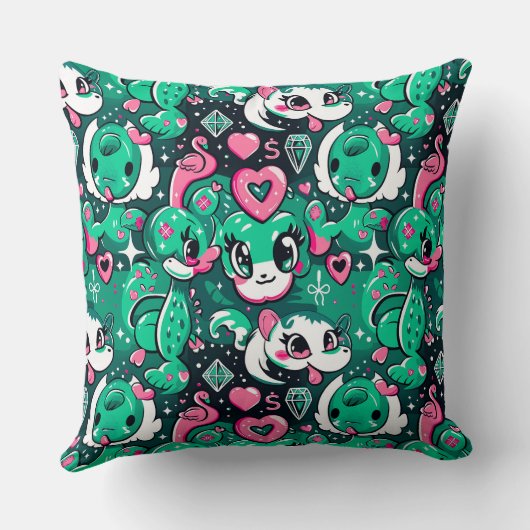 Grüner niedlicher Cartoon extravagante Drachen, Dr Kissen (Rückseite)