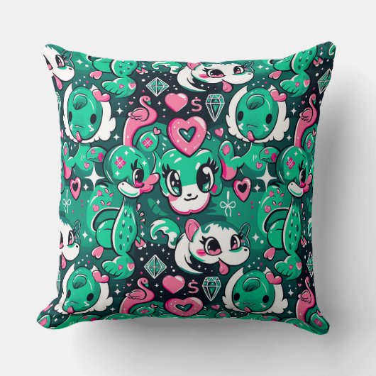 Grüner niedlicher Cartoon extravagante Drachen, Dr Kissen (Vorderseite)