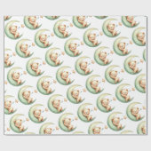 Grüner niedlicher Schlafteddy über dem Mond Geschenkpapier (Flach)