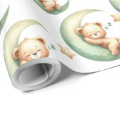 Grüner niedlicher Schlafteddy über dem Mond Geschenkpapier (Rolleneckpunkt)