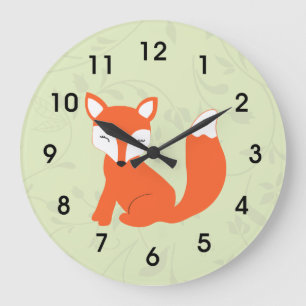 Grüner Niedlicher Woodland Baby Fox Große Wanduhr