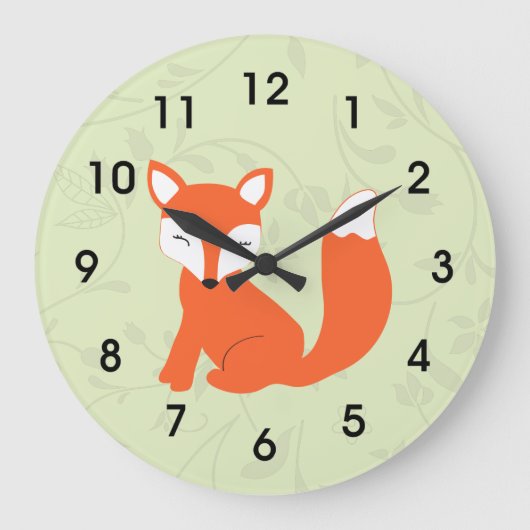 Grüner Niedlicher Woodland Baby Fox Große Wanduhr (Vorderseite)