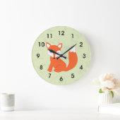Grüner Niedlicher Woodland Baby Fox Große Wanduhr (Zuhause)