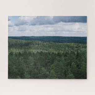 Grüner Nordischer Wald Oberhalb Der Bäume Naturfot Puzzle