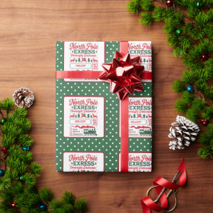 Grüner Nordpol-Weihnachtsmann-Express-Lieferung ge Geschenkpapier