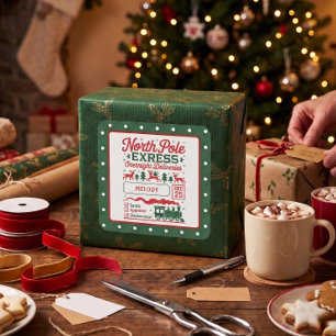 Grüner Nordpol-Weihnachtsmann-Express-Lieferung ge Quadratischer Aufkleber