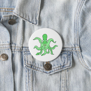 Grüner Oktopus Charakter Quirlige Meerestiere Button