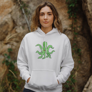 Grüner Oktopus Charakter Quirlige Meerestiere Hoodie
