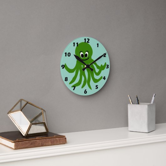 Grüner Oktopus Design Runde Wanduhr (Büro)