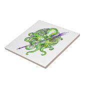 Grüner Oktopus mit Lila Dreifach Fliese (Seite)