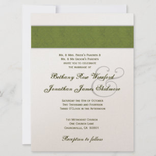 Grüner Olive Damask und Champagner-Metallic Einladung