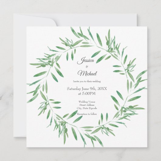 Grüner Olive-Kranz Einladung (Vorderseite)