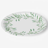 Grüner Olive-Kranz Pappteller (Schrägansicht)