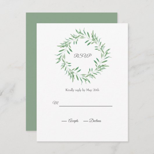 Grüner Olive-Kranz RSVP Karte (Vorne/Hinten)