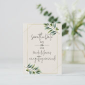 Grüner Olive Leaf Knochen Weiß und Gold Save the D Ankündigungspostkarte (Stehend Vorderseite)
