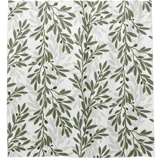 Grüner Olivenbaum Zweig Mittelmeer Muster Duschvorhang (Vorderseite)