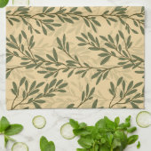 Grüner Olivenbaum Zweig Mittelmeer Muster Geschirrtuch (Gefaltet)