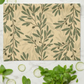 Grüner Olivenbaum Zweig Mittelmeer Muster Geschirrtuch (Gefaltet)