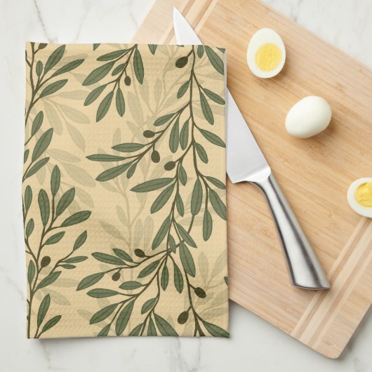 Grüner Olivenbaum Zweig Mittelmeer Muster Geschirrtuch (Viertel Falte)