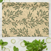 Grüner Olivenbaum Zweig Mittelmeer Muster Geschirrtuch (Gefaltet)