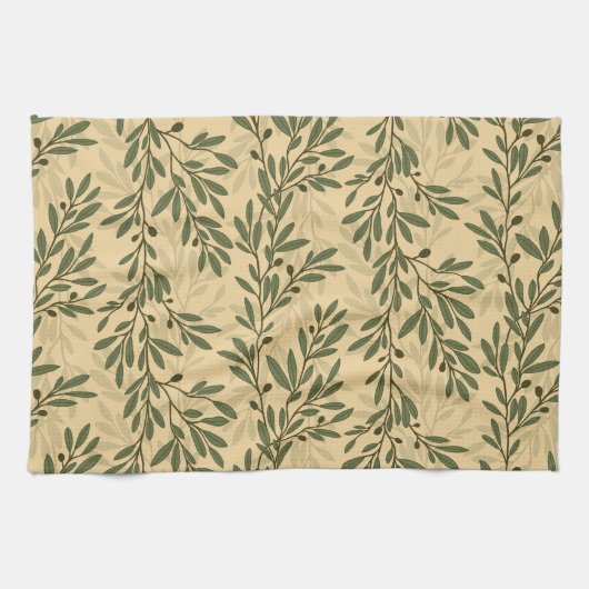 Grüner Olivenbaum Zweig Mittelmeer Muster Geschirrtuch (Horizontal)