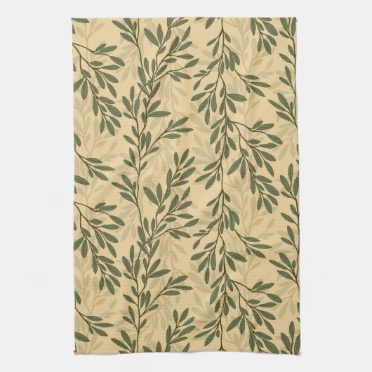 Grüner Olivenbaum Zweig Mittelmeer Muster Geschirrtuch (Vertikal)